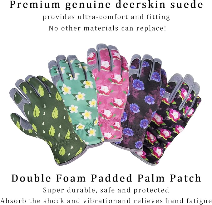 SKYDEER Premium Genuine Deerskin Suede Women's Gardening Gloves, Ultra-Soft Padded, Comfort Fit for Work (SD6612/M)