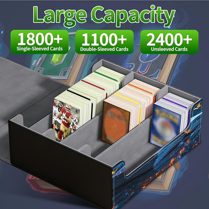 Large Card Deck Box for MTG, Fits 1200+ Sleeved Cards, PU Leather Storage Case with Strong Magnetic Closure, Multiple Colors for TCG CCG Baseball Card Collections, Purple Butterfly Cup