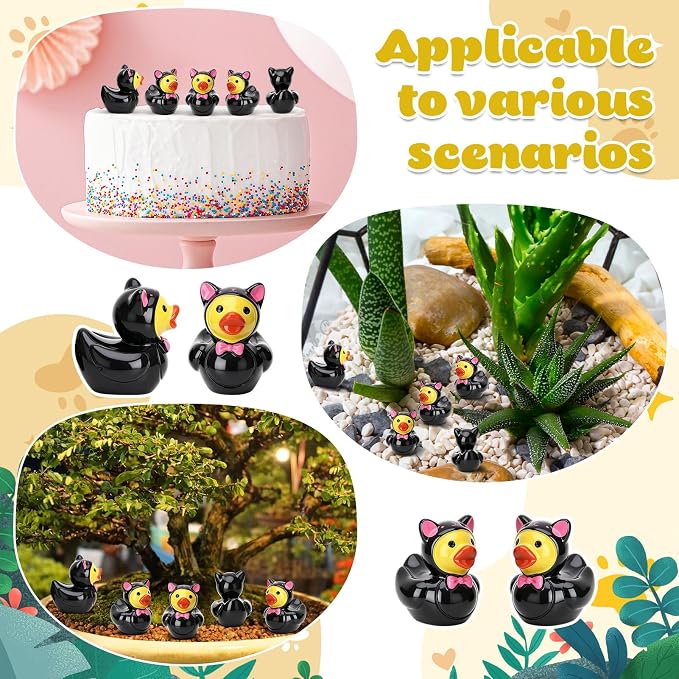 30 Pcs Black Cat Ducks, Mini Black Cat Resin Ducks Bulk, Fun Printed Toy Figures for Birthday Party Favors, Themed Decor, Kids Gift Collection (Black Cat)