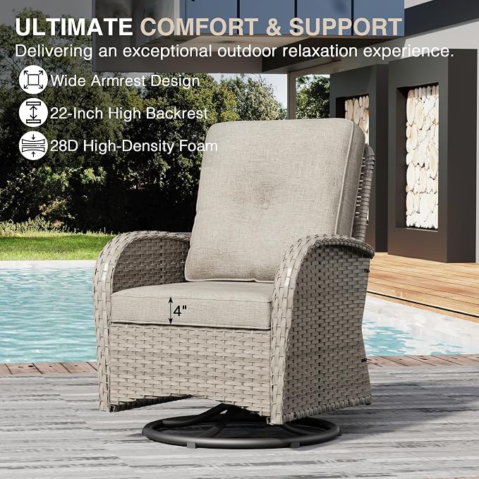 Joyside Wicker Patio Furniture Set, 6 Piece Outdoor Furniture Set with Thickened Cushions, High Back, Deep Seating, Wide Armrest, Outdoor Swivel Rocker Chairs for Porch, Deck