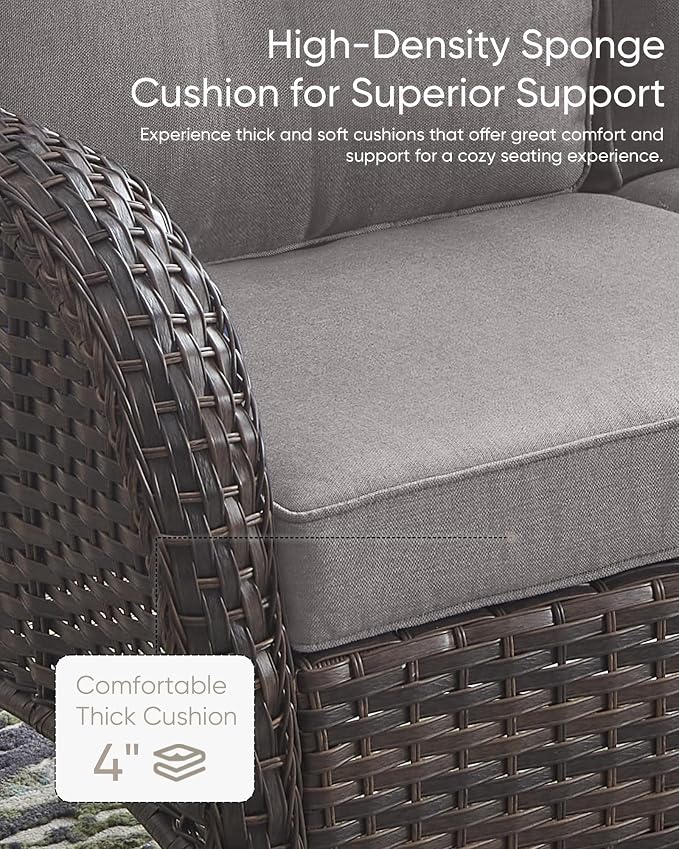 HUMMUH 7-Piece Outdoor Patio Furniture PE Wicker Patio Conversation Set,High Back Patio Couch with Ottomans Outdoor Rocking Chairs with Tables for Backyard,Porch,Deck