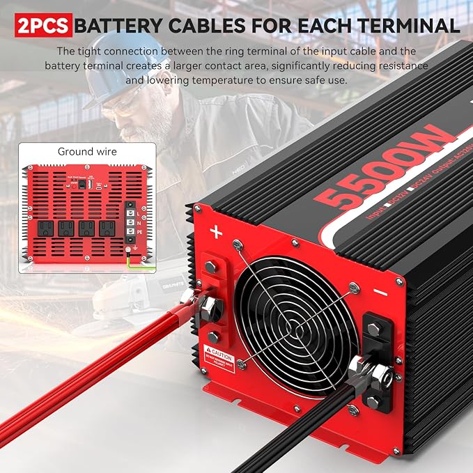 5500W Power Inverter 12V DC to 120V AC, 11000W Peak Off-Grid Solar Converter for 12V Battery Bank, RV, Truck & Home Backup Power System, 4 AC Outlets, USB & Type-C Port, LCD Remote Controller