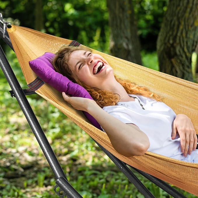 Tranquillo Universal Double Hammock with Stand Included for 2 Persons 600 lbs Capacity Portable Foldable with Case - Indoor, Outdoor, Camping, Yellow