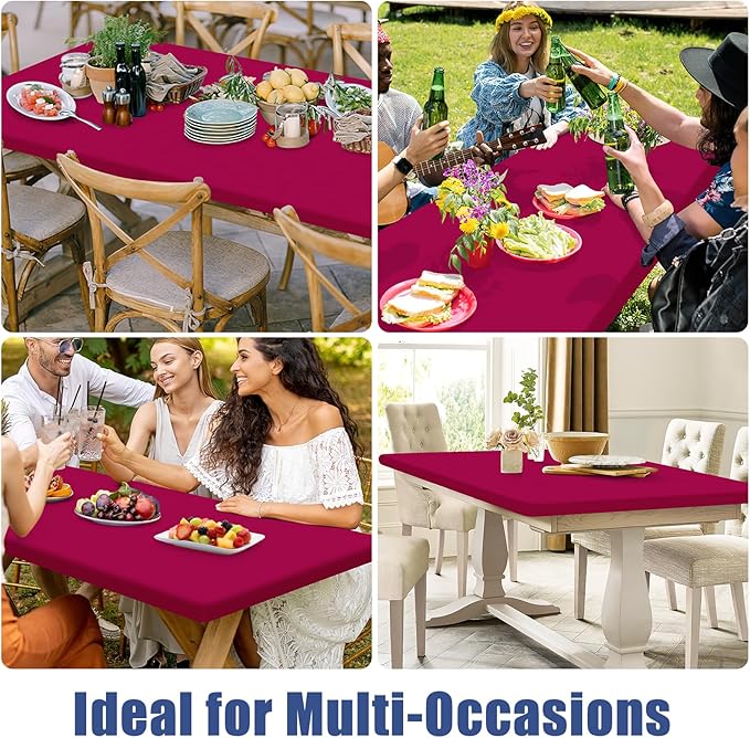Moosfor Spandex 5 Foot Rectangle Table Cloth 2 Pack, Elastic Fitted Tablecloths for Picnic, Stretch Washable Patio Table Cover for Outdoor, Camping, Banquet and Parties (Fuchsia, 30"x60")