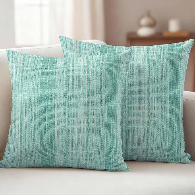 Abstract Teal Outdoor Pillow Covers 26"x26" Set of 2, Rustic Farmhouse Minimalist Teal Vertical Striped Lines Waterproof Throw Pillow Covers for Patio Furniture, Decorative Cushion Covers for Porch