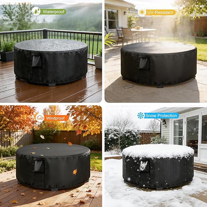Outdoor Round Coffee Table Cover 42 Inch, Waterproof Patio Round Table Covers, Heavy Duty Outdoor Furniture Cover - 42 x 18 Inch