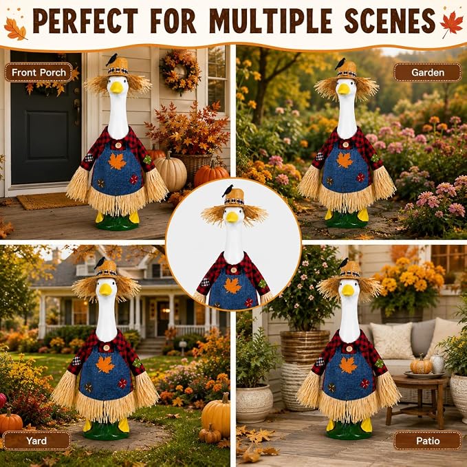 Fall Porch Goose Outfits Fits 23Inch Goose Statue for Outdoor Garden Decor | Scarecrow Porch Goose Outfit,Fall Thanksgiving Lawn Goose Statue Clothes for Outdoor Patio Yard Garden Decoration