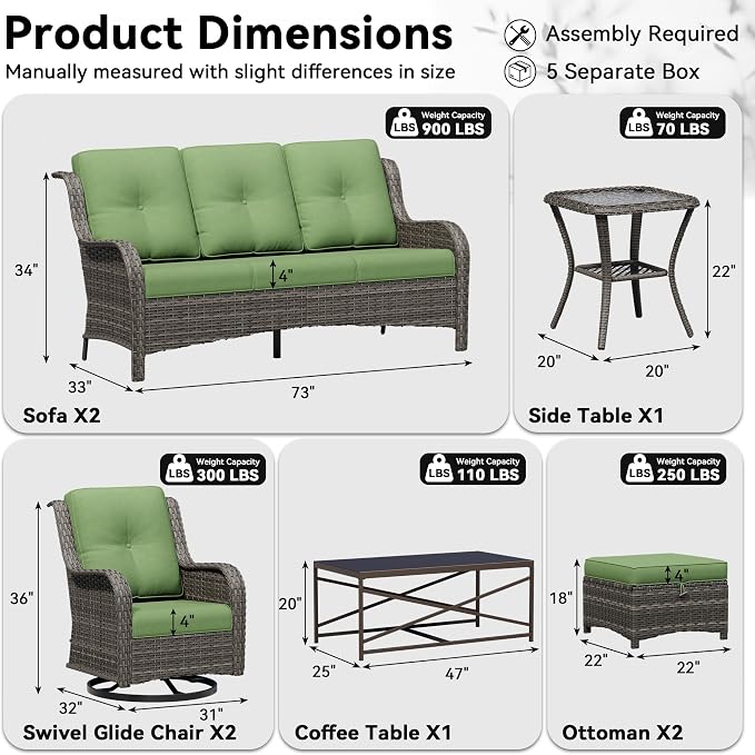 8 Piece Outdoor Wicker Patio Furniture Set, Outdoor Swivel Rocker Patio Chairs Set with Thickened Olefin Cushions, High Back and Deep Seating, Hand-Woven PE Rattan for Porch, Deck