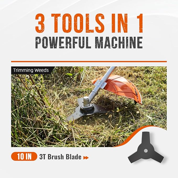 Baotree 52cc Gas Trimmer Edger Mower, 3 in 1 Grade Weed Wacker, Powerful 2 Stroke Gas String Trimmer Yard Tool, Carb Compliant Lawn Equipment, Quick Start Grass Cutter