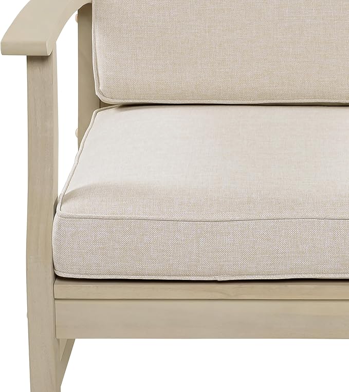 Christopher Knight Home Perla Set of 2 Acacia Wood Club Chair and Coffee Table, 3 Piece Patio Bistro Set, Solid Wood Outdoor Patio Furniture Set with Center Table, Light White+Sand