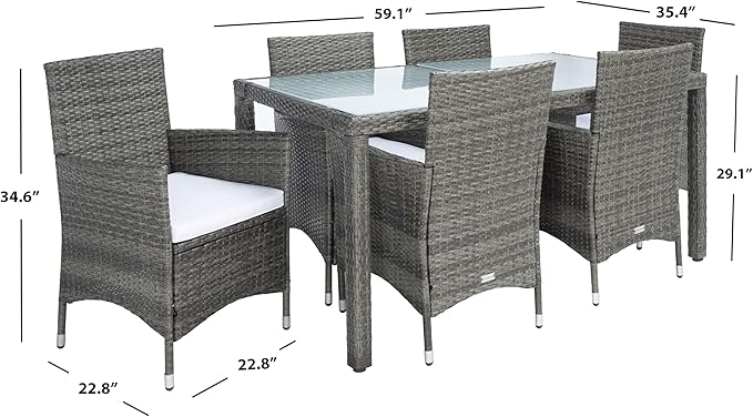 SAFAVIEH Outdoor Collection Ashwin Natural/White Cushion Faux Rattan Dining Set