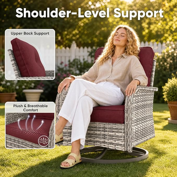 11-Piece Small Patio Furniture Set, Outdoor Swivel Rocking Chairs Set with Ottomans, Patio Bistro Set for Balcony, Deck, Porch, Red