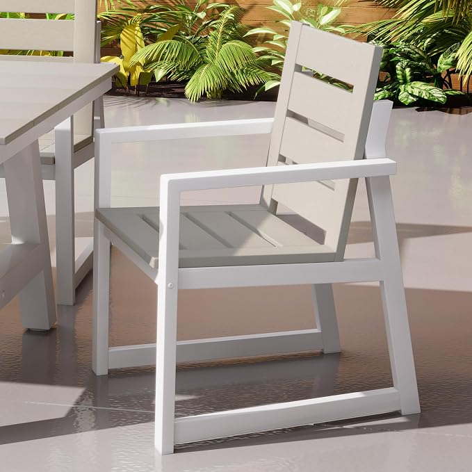 Costaelm Stinson HDPE Plastic Outdoor Patio Dining Arm Chair, Sand
