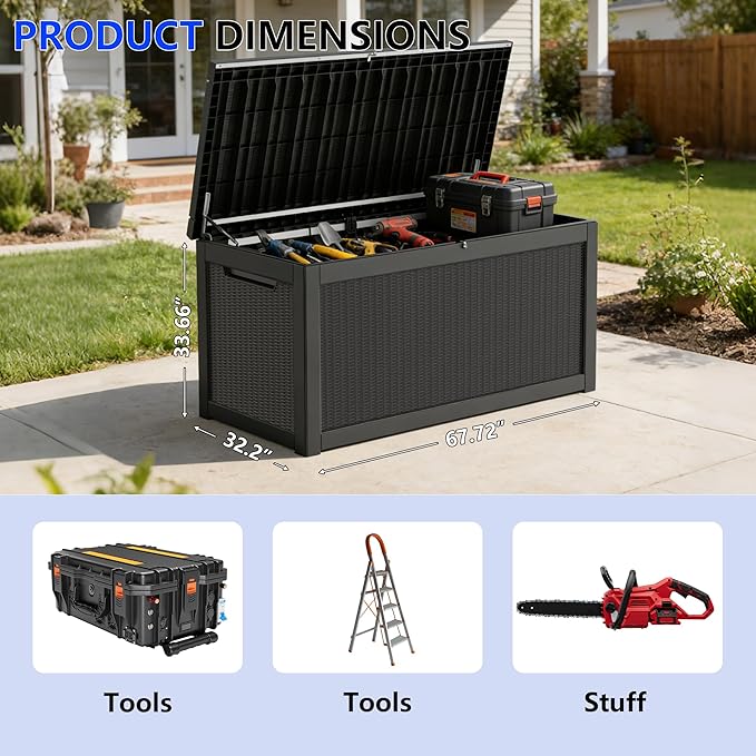 320 Gallon Outdoor Storage Box Resin Deck Box All Weather Waterproof Large Lockable Storage Container Deck Box for Patio Furniture, Garden Tools, Lockable, Black
