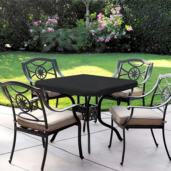 Outdoor Square Table Cover Waterproof UV-Resistant for 36 x 36 Inch Patio Tables - Heavy Duty Weatherproof Table Top Protector with Elastic Hem (Black)