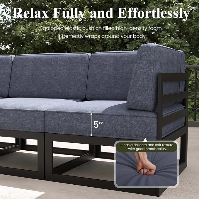 LayinSun Large Aluminum Patio Furniture Set, 6 Pieces Modern Outdoor Conversation Set Sectional Metal Sofa Set with Olefin Cushion
