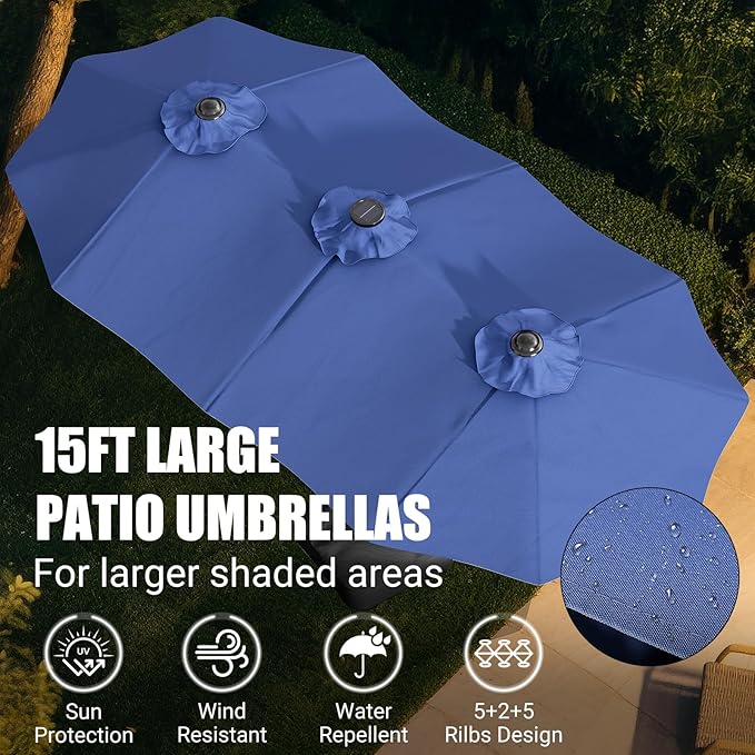 CHABATREE 9FT Outdoor Patio Umbrella with Easy Crank - UV Resistant & Waterproof Market Umbrella with Ventilated Canopy, 9 Sturdy Ribs & Powder-Coated Frame for Garden, Deck, Backyard, Pool, Patio Table