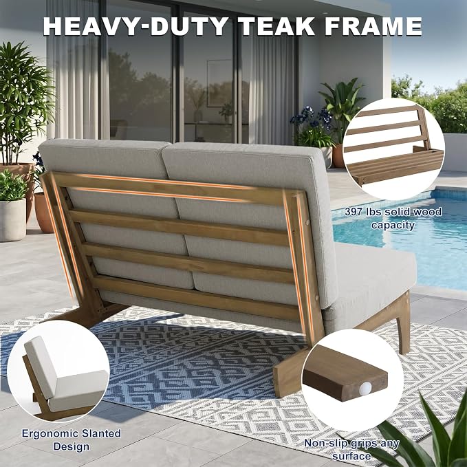 Pia Ricoo 1-Piece Patio Furniture Set, Outdoor Loveseat with 4.5-Inch Thick Cushions, All-Weather Outdoor Sofa for Backyard, Deck, Lawn - Light Camel (Split Back)