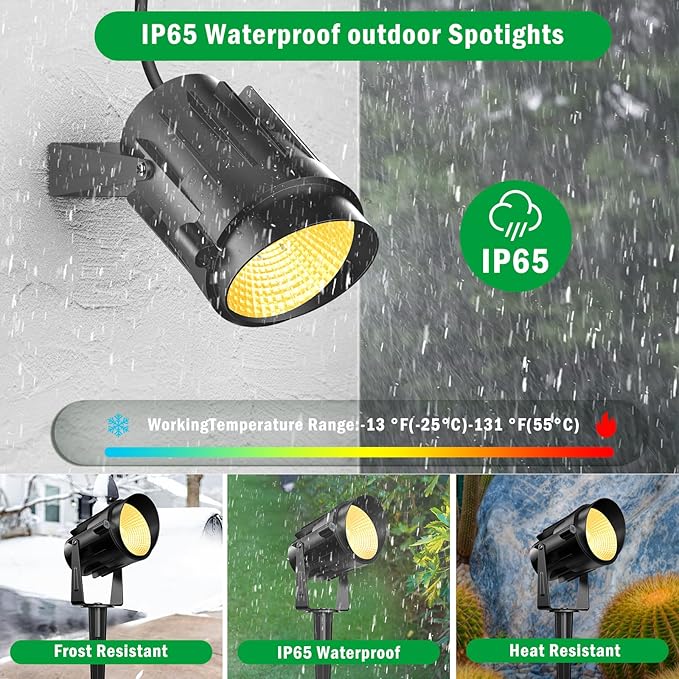 Outdoor Landscape Spotlights, 120V LED Spot Light Waterproof for Garden and Yard Up Lighting, Warm Light Outdoor Spotlight Accent Lighting Fixture with 5.9 FT Plug Cord, 3 Pack