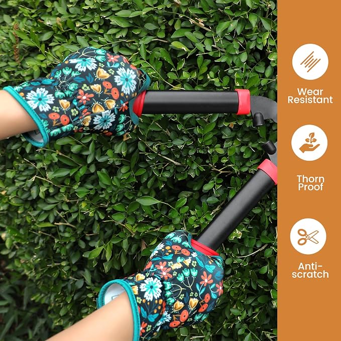Tavaleu Gardening Gloves for Women Thorn Proof Puncture Resistant Leather | Breathable Microfiber Leather, Double-Layer Padded Palm, Ergonomic Fit, Elastic Wrist, Floral Pattern, Yard Working Gloves