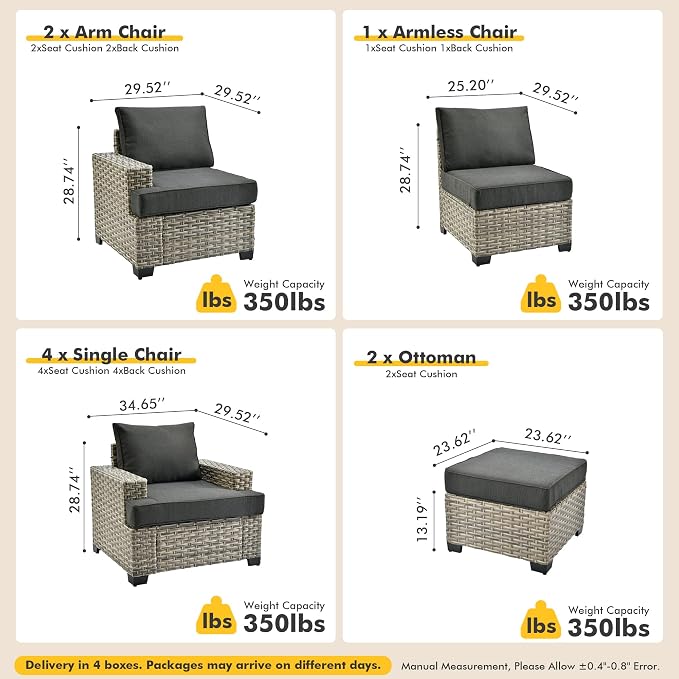 9 Pcs Outdoor Sectional Patio Furniture Set with Ottomans - All Weather Wicker Modular Outside Sectional Couch,Patio Seating Outdoor Conversation Sets for Deck Yard Garden,Black