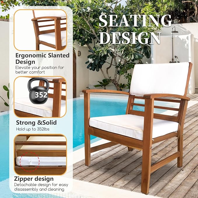 PayLessHere 4-Piece Acacia Wood Patio Furniture Set Modern Conversation Set Outdoor Bistro Table and Chairs for Backyard, Balcony, Deck, or Indoor Use (Nature)