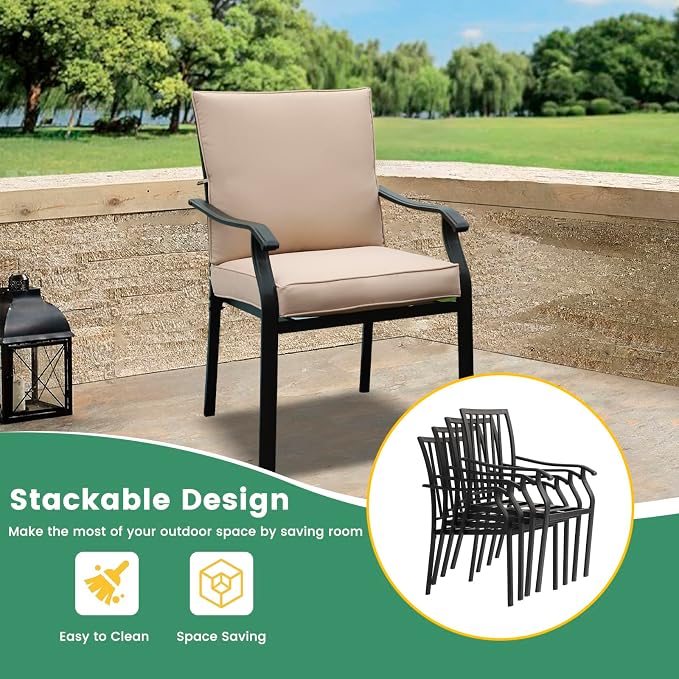 LVUYOYO 7-Piece Outdoor Patio Dining Set, Metal Dining Chair & Rectangular Table Set, All-Weather Furniture for Backyard, Garden,Balcony,Porch (1 Rectangular+ 4 Dining Chairs+2 Swivel Chairs)