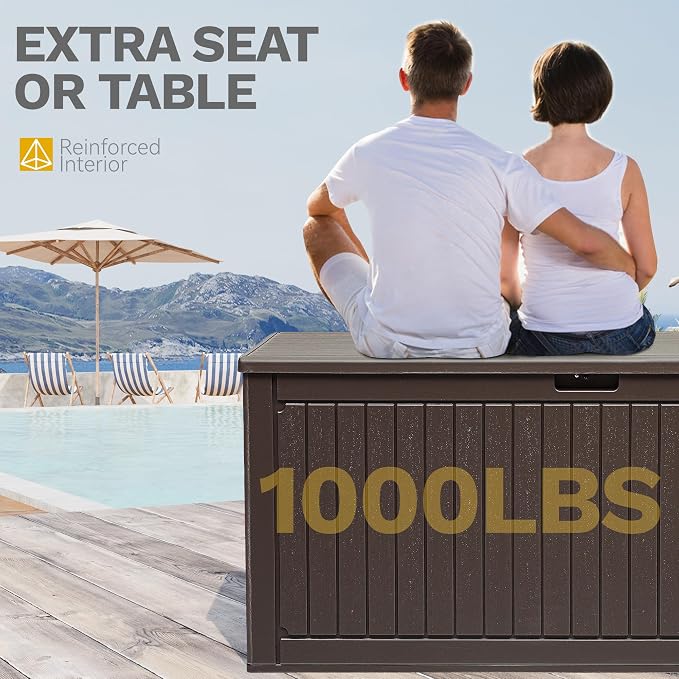 DWVO 320 Gallon Double-Wall Deck Box with Divider, XXL Extra Large Resin Outdoor Storage Box, Lockable & Waterproof, Double as Seating, 1000lbs Capacity (Brown)