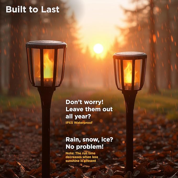 FoxFlame Solar Landscape Lights Rustic - Realistic Flickering Flame Patented LED, Adjustable Height, Pathway Lights Solar Powered Torch with Poles for Outdoor Landscape, Garden, and Patio (1 Pack)