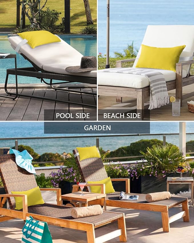 Outdoor Pillows Covers with Inserts Pure Yellow Solid Color Waterproof Recliner Pillow with Adjustable Strap Throw Pillows for Patio Furniture Pool Lounge Chair, 11x16 inch, 1PCS