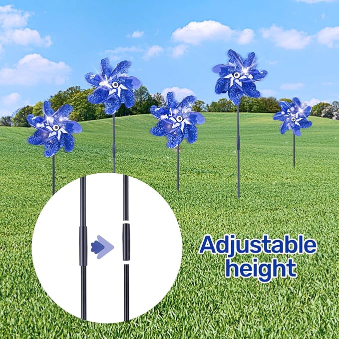 BATTIFE Preassembled Reflective Pinwheels for Yard & Garden, Blue, 10 Pack | Sparkly Reflective Material Spinner, Spins Best in Steady Wind, Animal-Deterrent Results Vary by Placement and Conditions