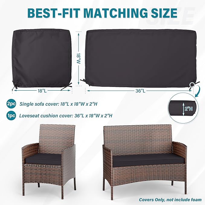 3 Pack of Outdoor Seat Cushion Replacement Set Suitable for 4 Pieces of Wicker Rattan Furniture Terrace Guest Set Sofa Chair (36x18x2, 18x18x2), Only Cover