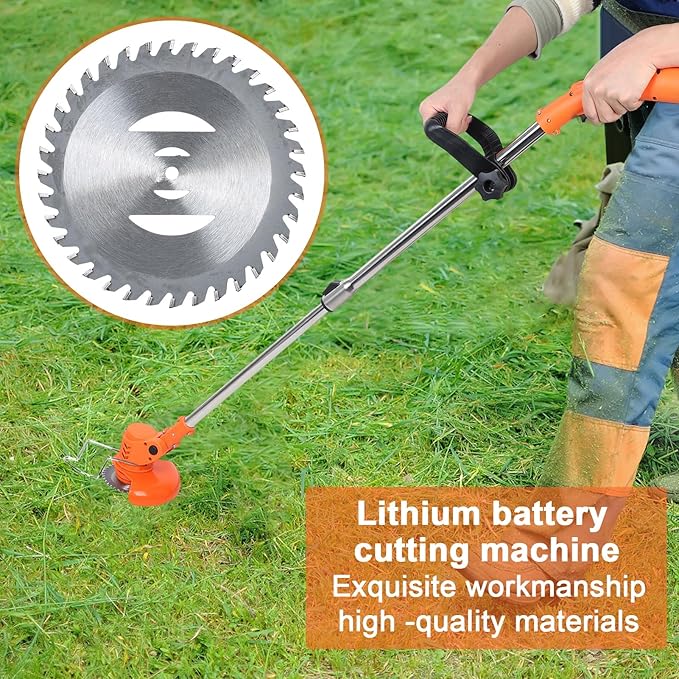 Cordless Weed Wacker, Electric Grass Trimmer 12V 2.0Ah Battery Powered Weed Trimmer, 3 in 1 Stringless Lightweight Brush Cutter/Edger/Mower with 3 Types Blade for Garden and Yard Lawn Care (Orange)