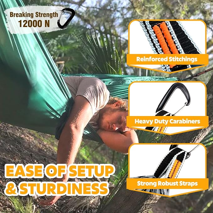 NATUREFUN Ultra-Light Travel Camping Hammock | 300kg Load Capacity,Breathable,Quick-Drying | 2 x Premium Carabiners,2 x Nylon Slings Included | Outdoor Indoor Garden