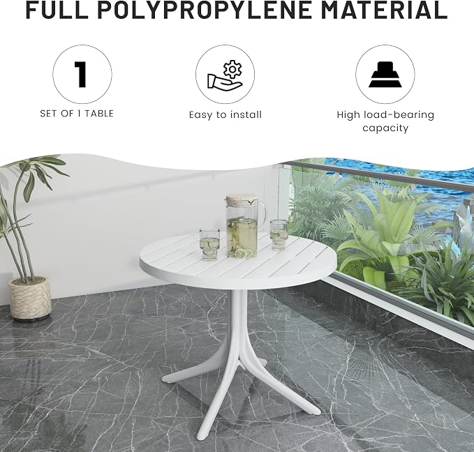 LUMISOL 5 Piece Outdoor Dining Table Set, All Weather Round Table and Chairs Set with Striped Color Block Chairs and Sturdy Metal Legs for Garden, Backyard, Poolside, Beige+Orange+White
