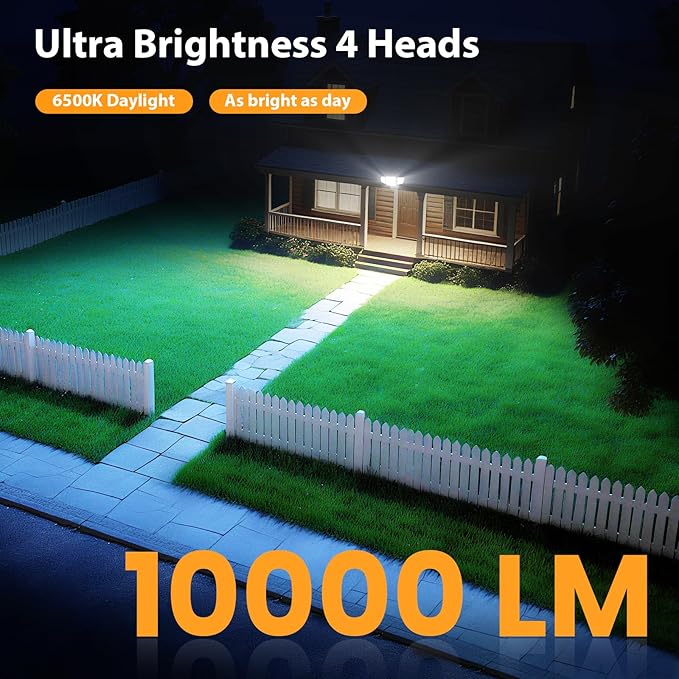 Abovizo 90W 10000LM Flood Lights Outdoor, LED Security Lights with 4 Heads, Switch Controlled, 6500K Daylight, IP65 Waterproof Exterior Floodlight for Outside, Garage, Yard, Porch, Eave