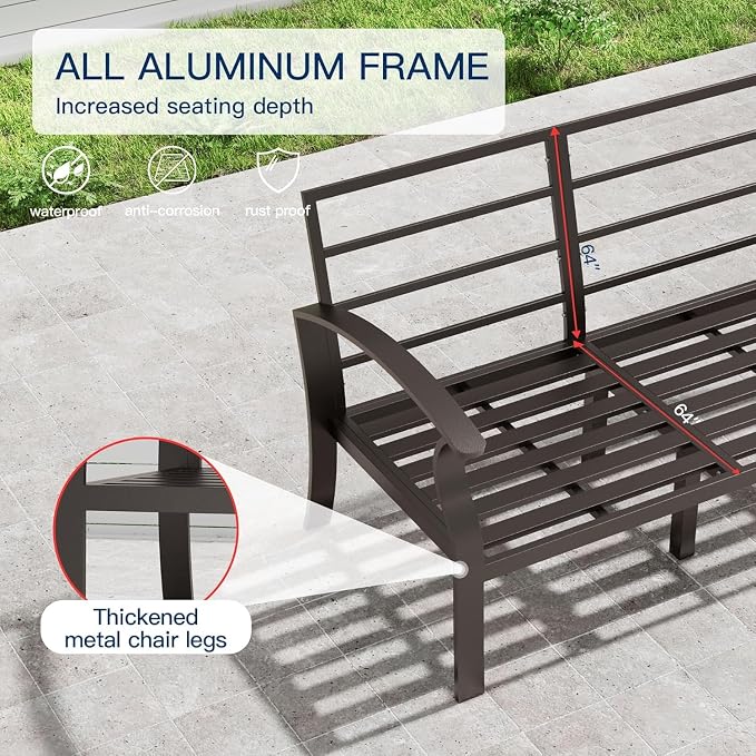 Kullavik Aluminum Patio Furniture Set,7 Piece Modern Metal Outdoor Patio Furniture w/5.1'' Thick Cushion,Swivel Chairs and 45" Propane Fire Pit Table,Patio Conversation Sets for Porch,Deck,Grey