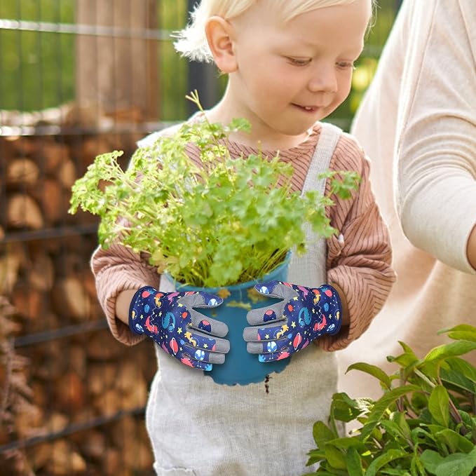 Baidast Garden Gloves for Kids, Breathable Leather Gardening Gloves for Digging, Planting, Pruning