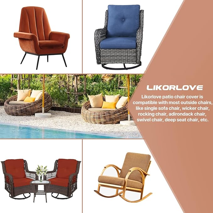 Likorlove Patio Chair Covers Waterproof – 38" W x 31" D x 29" H, 600D Heavy Duty Outdoor Furniture Covers for Deep Seat Lounge Chairs, Windproof with Buckles & Air Vent, Black (2 Pack)