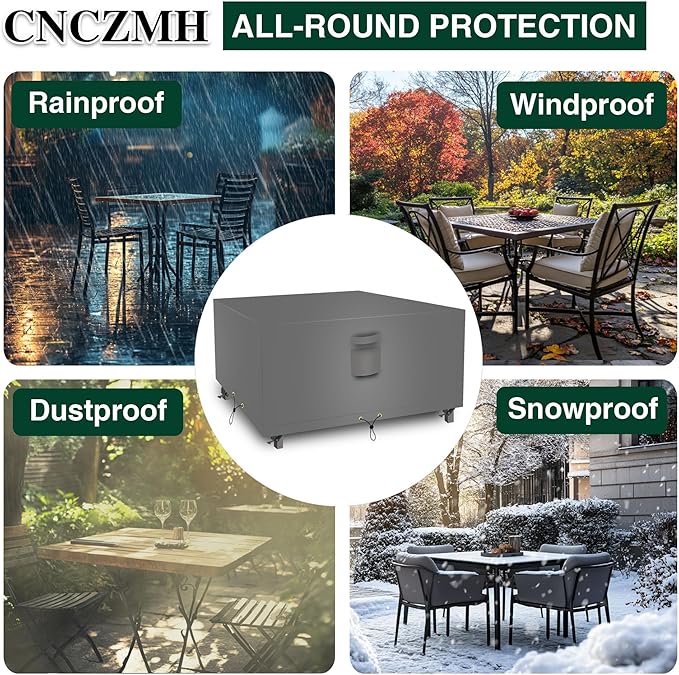 Square Heavy Duty Patio Table Covers Waterproof, 600D Outdoor Dining Table and Chair Set Covers, Outdoor Furniture Cover Waterproof for Sectional Sofa Couch 25''L x 25''W x 18''H, Grey