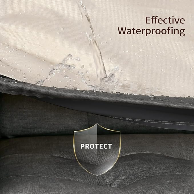 Waterproof Patio Sofa Loveseat Cover—600D Oxford Heavy-Duty Outdoor Furniture Protector, UV & Wind Resistant with Secure Buckles and Air Vents, Fits up to 60"W x 35"D x 32"H (Beige/Grey)