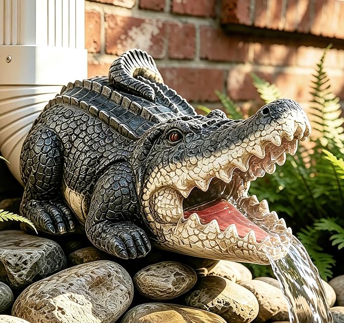 Teaeeno Alligator Decor Statue Gutter Downspout Extension Decorative,Crocodile Gutter Animal Statue Outdoor Decor,3"×4" Rain Gutter Downspout Splash Block,Garden Splash Block Outdoor Sculpture (Black)
