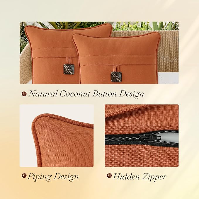 Outdoor Sunbrella Decorative Pillows with Coconut Button Pack of 4, 18" x 18" Outdoor Pillow Set for Couch Bed Throw Patio Sofa, Spectrum Cayenne