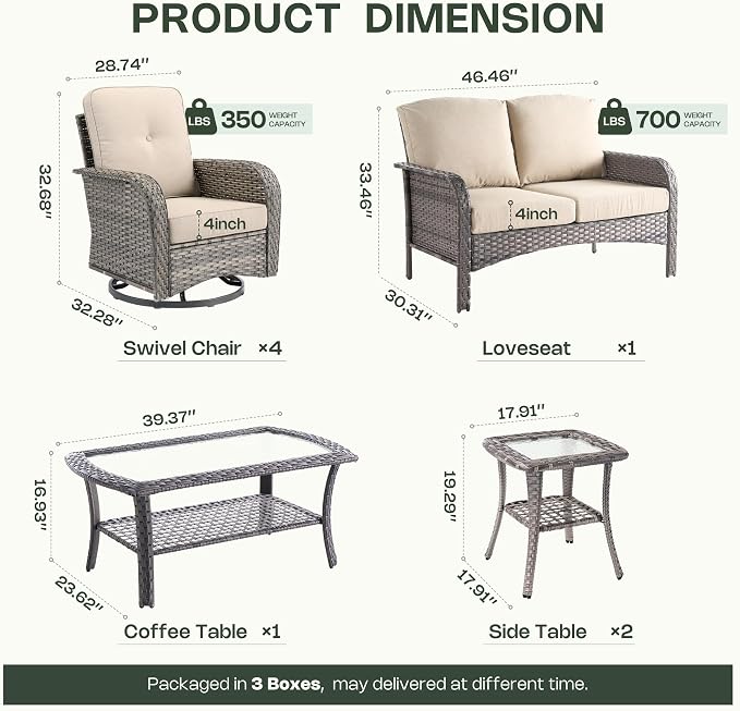 8-Piece Patio Furniture Set, Outdoor Wicker Furniture with Coffee Table, High Back Swivel Rocker Patio Chairs, Modern Rattan Outdoor Chairs Conversation Set for Porch, Balcony, Garden, Beige