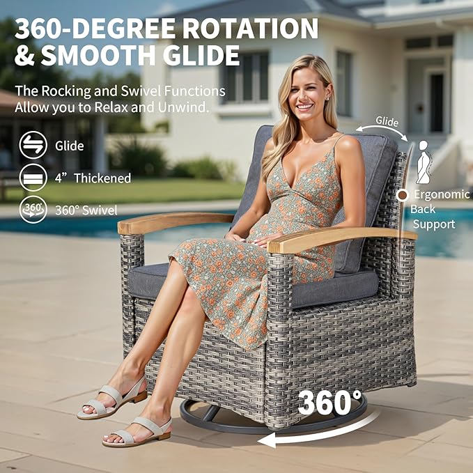 MEISSALIVVE 9 Piece Outdoor Patio Furniture Set, Half-Moon Curved Sectional Set with Wood Armrests, Patio Conversation Set for Porch,Deck,Balcony (Grey)