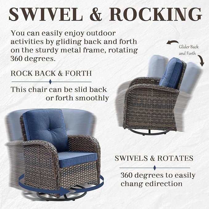 HUMMUH 7-Piece Patio Furniture Set with Fire Pit,Wicker Patio Sofa Set Outdoor Swivel Rocking Chairs with Ottomans for Backyard,Poolside,Deck