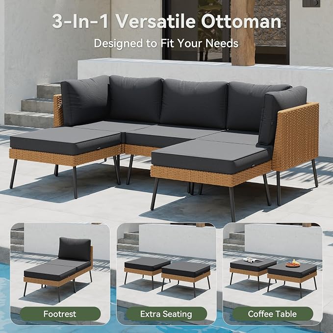 Aoxun 10 Piece Patio Furniture Set, 10 Seats Outdoor Sectional Sofas with Thick Cushion, Wicker Outdoor Patio Furniture Set with Ottomans for Party, Garden, Backyard, Black