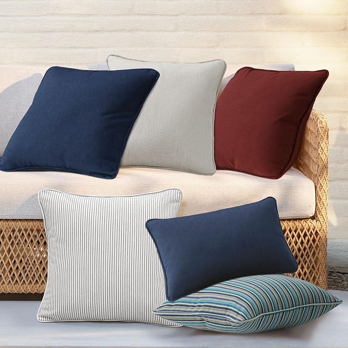 Unimatta Outdoor Sunbrella Decorative Throw Pillow Covers Only, Pack of 4, 17"x17" & 20"x12" Water Repellent Replacement Lumbar Pillow Case for Patio, Couch, Sofa and Patio Furniture, Swell Turquoise