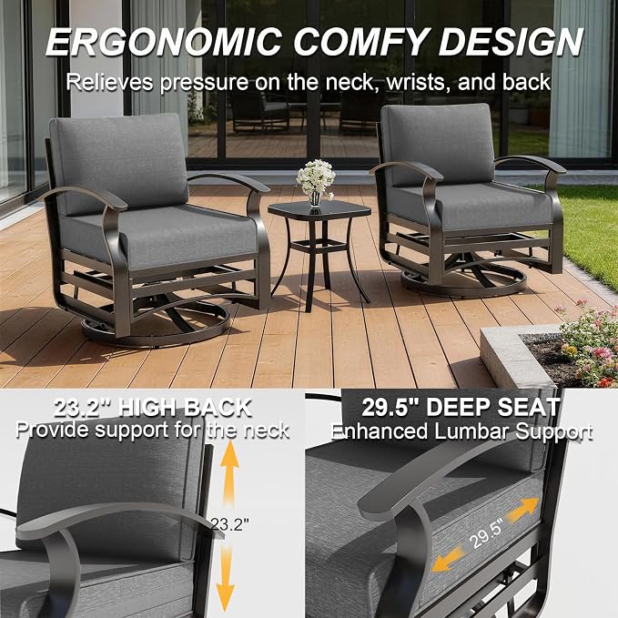 Gotland Outdoor Furniture, Metal Outdoor Swivel Chair with 5.1’’ High-Resilience Seat Cushions 6.2’’ Thick Back Pillow 29.5’’ Deep Seat Removable Cushions, Patio Furniture for Lawn, Porch