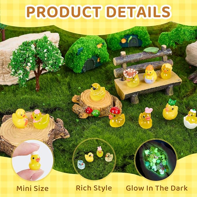 60 Pcs Mini Resin Ducks, Tiny Ducks to Hide, Little Plastic Animal Figurines Small Miniature Figures Bulk Glow in The Dark (Mini Resin Ducks)